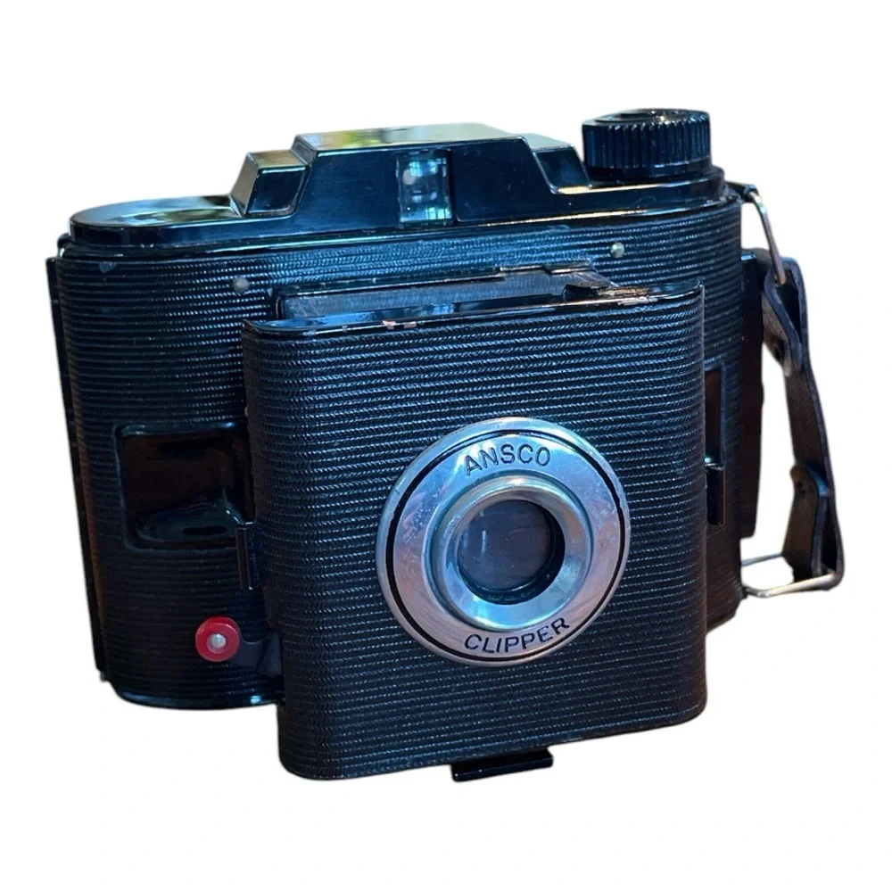 Black Film Photography Camera with Textured Body and Circular Lens UNTESTED